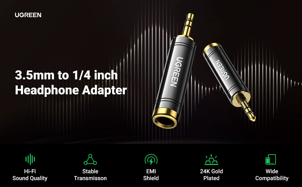 UGREEN 3.5mm to 6.35mm Female Audio Jack Plug Converter Headphone Adapter for Speaker Headphone, Guitar, Digital Piano