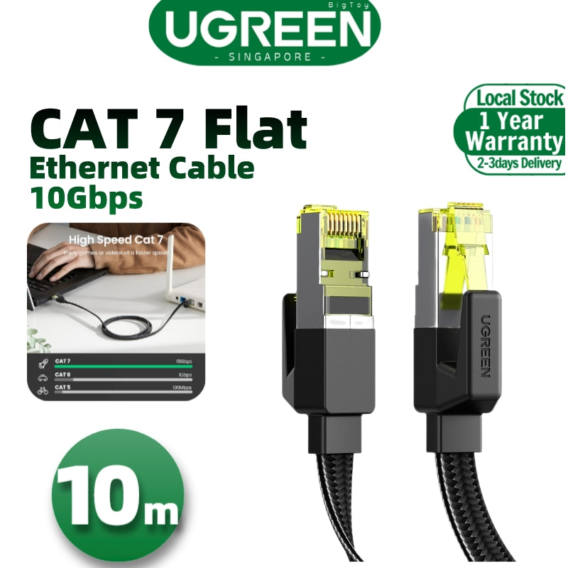 UGREEN Cat 7 10Gbps Flat Braided Ethernet Cable Durable High Speed Patch Cord 600MHz POE LAN RJ45 Gigabit Cable