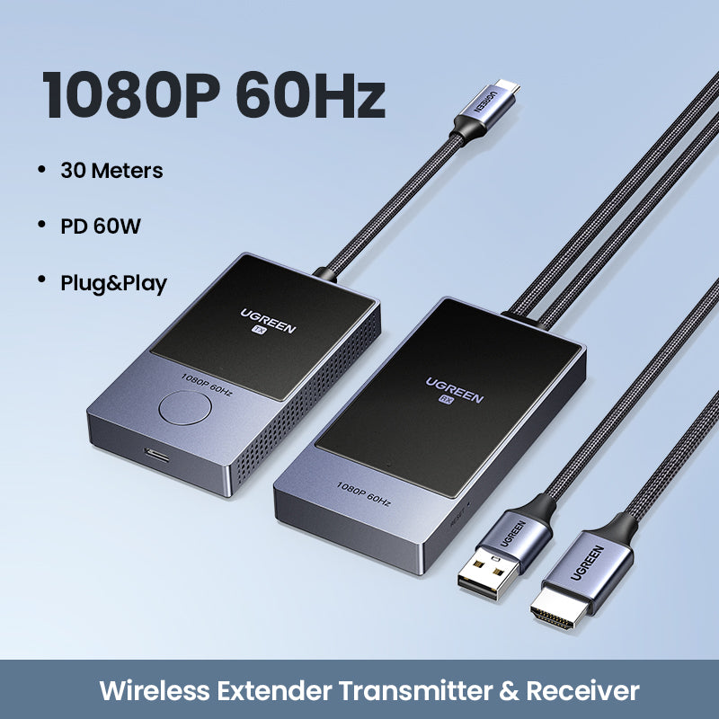 UGREEN 35031A 5G Wireless 1080P HDMI Extender 30 Meters Long Distance Transmission Video Transmitter & Receiver Kit 5G Transmits Point to Point Connection Model: 35031A