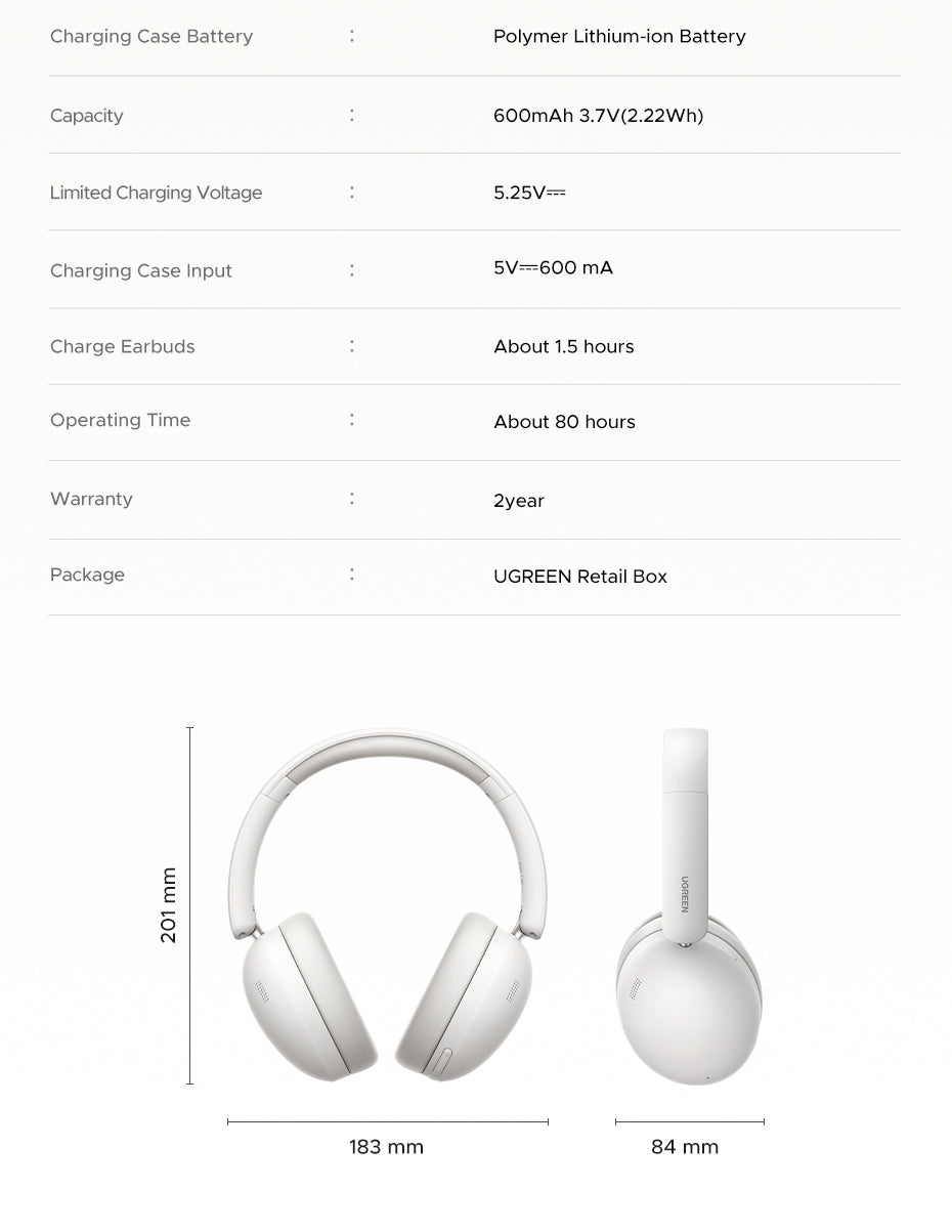 UGREEN HP205 Hi-Res Hitune Studio Max2 ANC Wireless Bluetooth 5.4 Earphones Over The Ear Noise Cancelling Headphone
