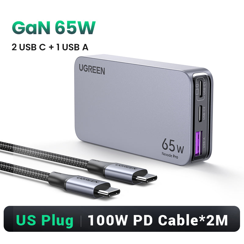 UGREEN Nexode Pro X753 65W 3-port Ultra-thin Fast Travel Charger Adapter GaN Charger for MacBook iPad iPhone 16 15 14 Pro Max Samsung S24 S23 Ultre Steam Deck