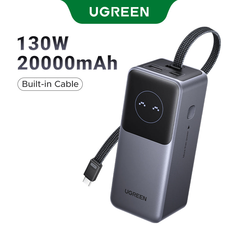 UGREEN 20000 mAh Laptop Power Bank, PD 130W Fast Charging Portable Charger with TFT Display, 3-Port External Battery Pack for Dell, MacBook Air/Pro, Lenovo, Supports Samsung 45W powerbank