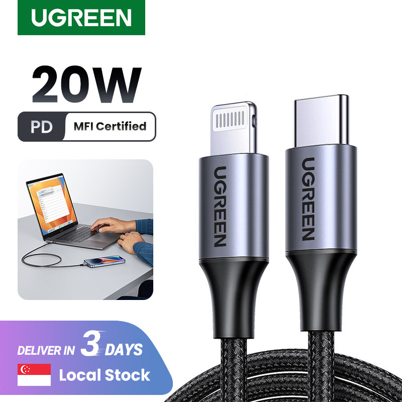 UGREEN MFI PD 20W Charger USB C Type-C to Lightning Cable Nylon Braided Fast Charger Data Sync