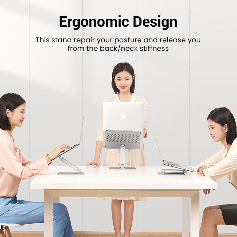 UGREEN Laptop Stand for Desk Adjustable Laptop Holder, Ergonomic Laptop Riser with Heat-Vent, Compatible with MacBook Pro Air Stand, Dell Chromebook, HP Notebook