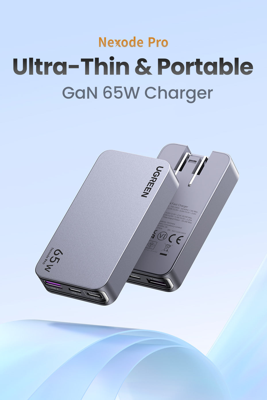 UGREEN Nexode Pro X753 65W 3-port Ultra-thin Fast Travel Charger Adapter GaN Charger for MacBook iPad iPhone 16 15 14 Pro Max Samsung S24 S23 Ultre Steam Deck