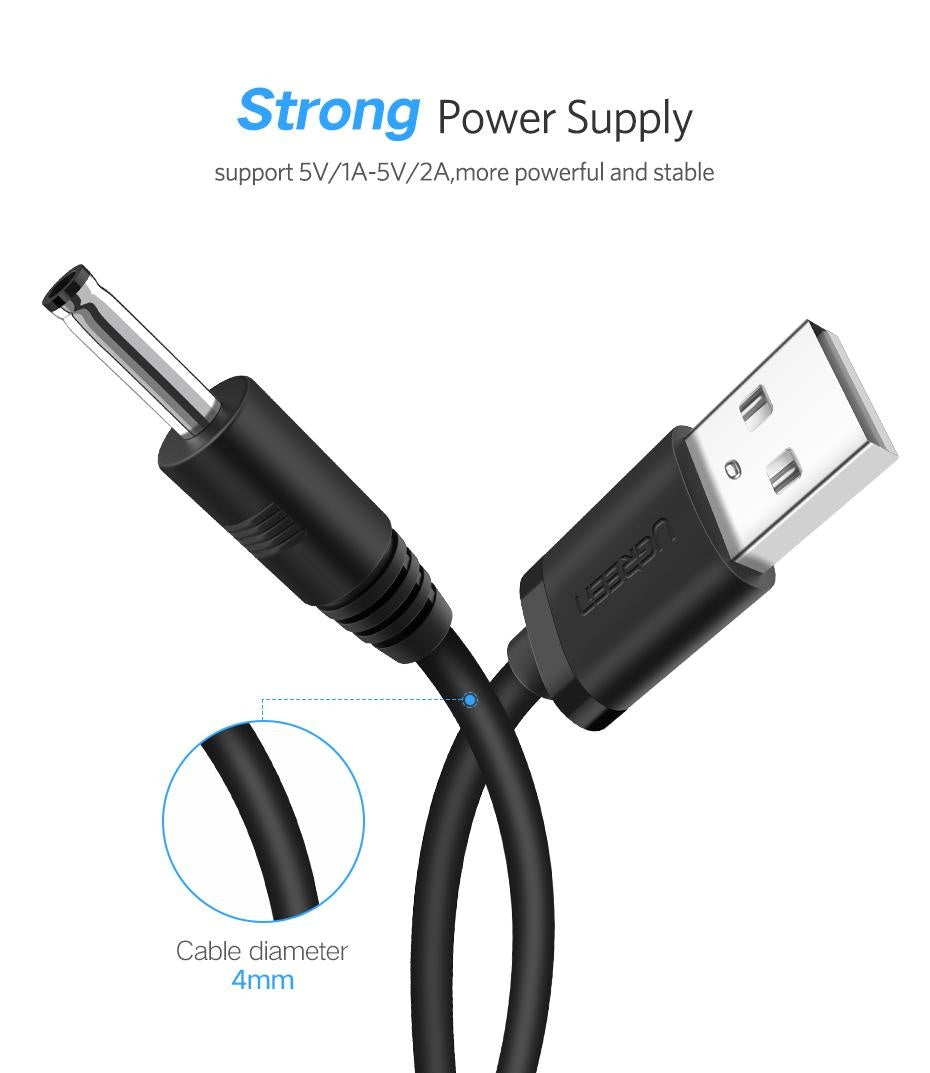 UGREEN 1M USB to DC 3.5mm Power Cable USB A Male to 3.5 Jack Connector 5V Power Supply Charger Adapter for HUB USB Fan Power Cable-1M