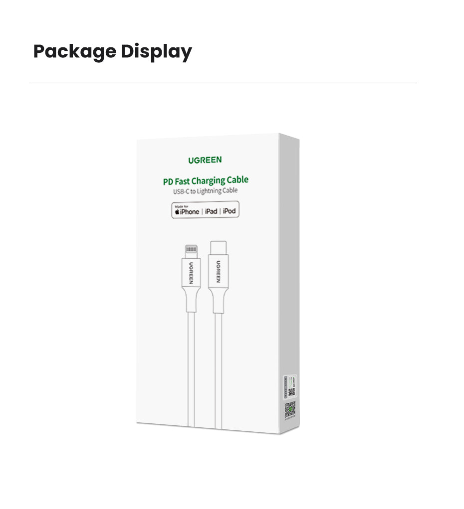 UGREEN MFI PD 20W Charger USB C Type-C to Lightning Cable Nylon Braided Fast Charger Data Sync