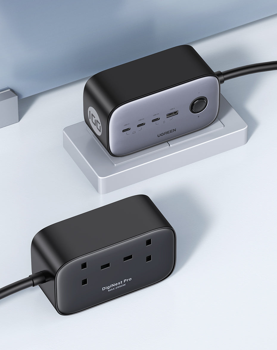 UGREEN 60168 100W GaN Power Socket, 1.8M Cable DigiNest Pro USB C Charging Station, 6-in-1 Power Strip with 2 AC Outlets, 4 USB Ports, Extension Cord Outlet Extender