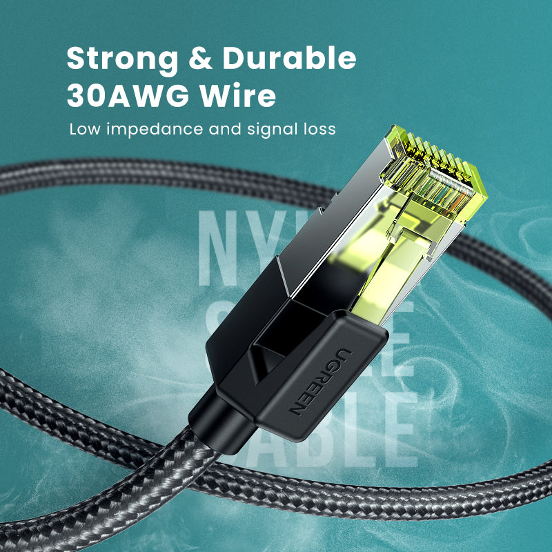 UGREEN 80421 CAT 7 10Gbps Cotton Braided Network Ethernet Cable Strong Nylon Braided Internet Wire CAT7 Lan Cable for Modem Laptops PS5 4 Router RJ45 Cable Pure Copper Ethernet Cable Ethernet