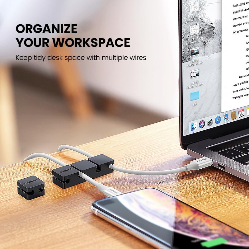 UGREEN Cable Clips Organizer Silicone USB Cable Winder Flexible Cable Management Clips Cable Holder For Mouse Headphone Earphone For Desk Car Wall Cable Fixer Organizer
