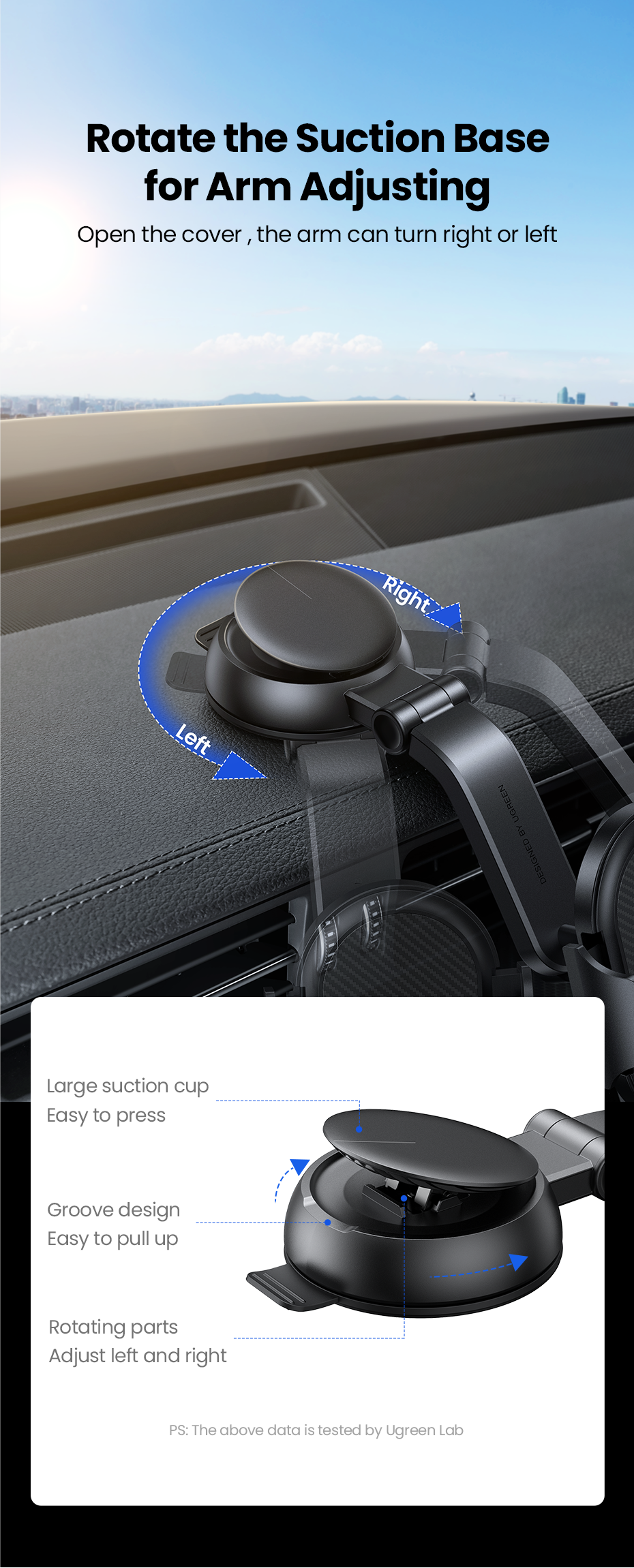 UGREEN Phone Holder for Car Windscreen Mobile Dashboard Mount Gravity Suction Cup Sticky Cradle Long Arm Clamp for iPhone , Samsung Galaxy S22 ,Huawei , Xiaomi, Oneplus