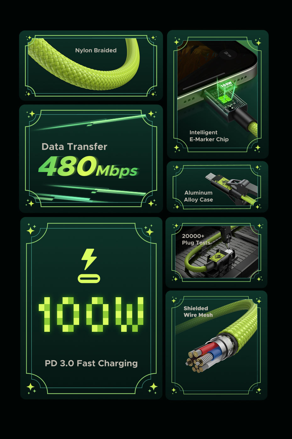 UGREEN Genshin Impact Edition 100W PD Cord Fast Charging Data Cable USB 3.0 Data Cable