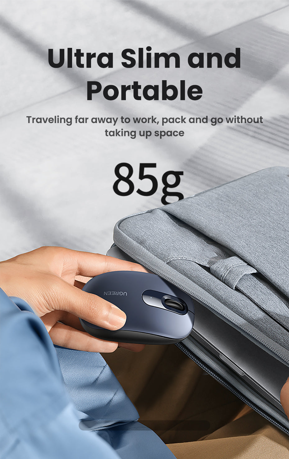 UGREEN 2.4G Wireless Silent Mouse 2400DPI Ergonomic Design Mouse with USB Mini Receiver Ambidextrous PC / Mac / Laptop