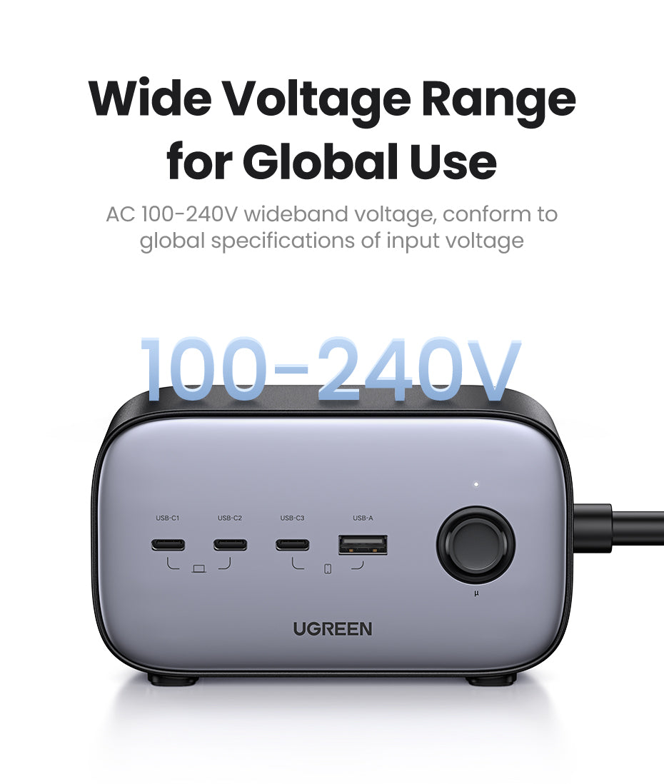 UGREEN 60168 100W GaN Power Socket, 1.8M Cable DigiNest Pro USB C Charging Station, 6-in-1 Power Strip with 2 AC Outlets, 4 USB Ports, Extension Cord Outlet Extender