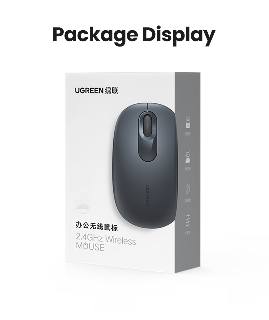 UGREEN 2.4G Wireless Silent Mouse 2400DPI Ergonomic Design Mouse with USB Mini Receiver Ambidextrous PC / Mac / Laptop