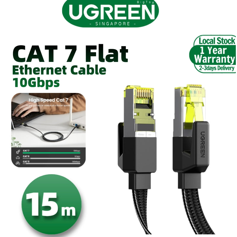 UGREEN Cat 7 10Gbps Flat Braided Ethernet Cable Durable High Speed Patch Cord 600MHz POE LAN RJ45 Gigabit Cable