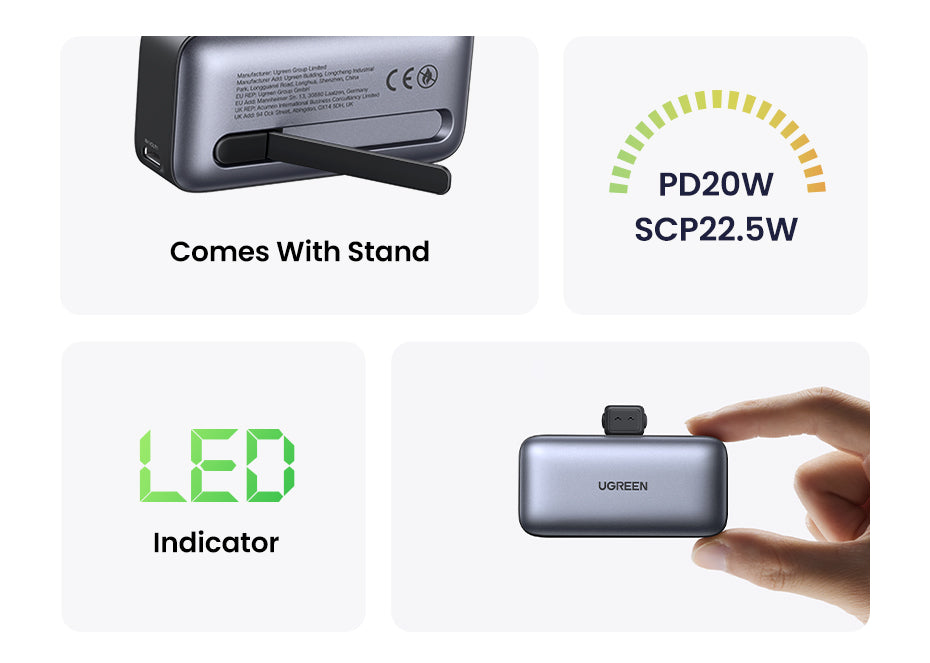 UGREEN 5000mAh Powerbank Portable Charger 22.5W Built-In USB-C Power Bank with LED Display PD USB C Mini Power Bank Fast Charging Battery Powerbank Compatible Android iPhone Samsung Huawei Honor Xiaomi
