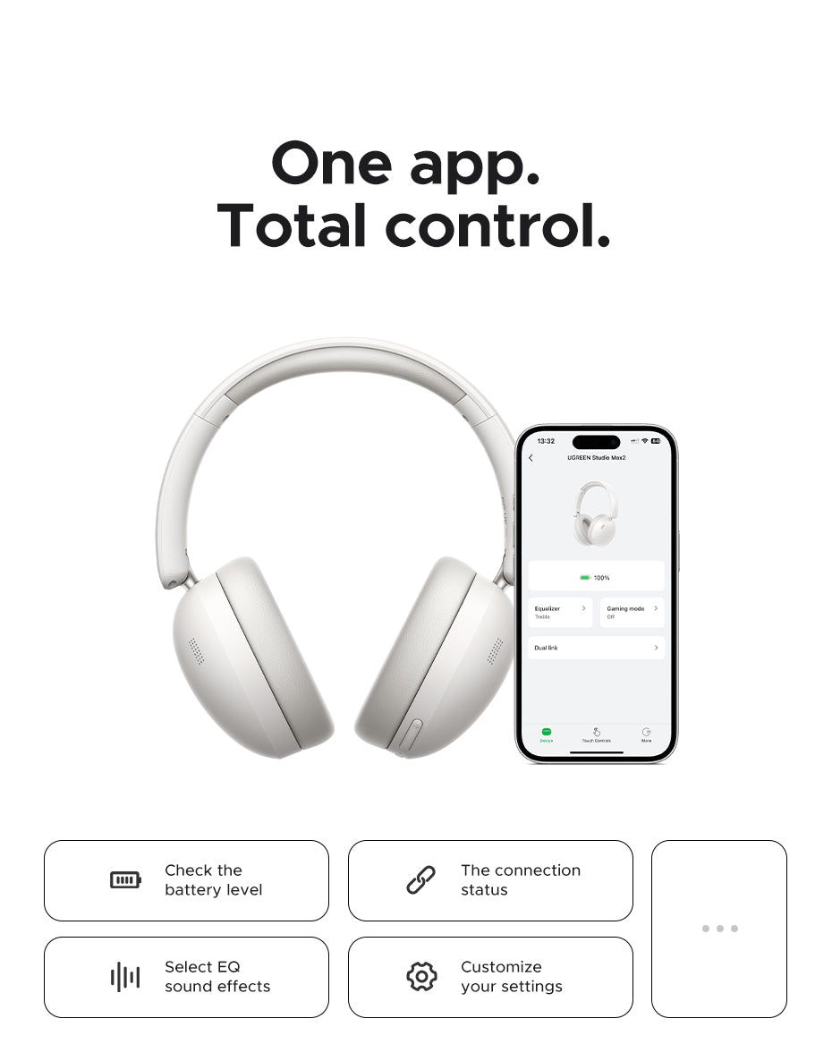 UGREEN HP205 Hi-Res Hitune Studio Max2 ANC Wireless Bluetooth 5.4 Earphones Over The Ear Noise Cancelling Headphone