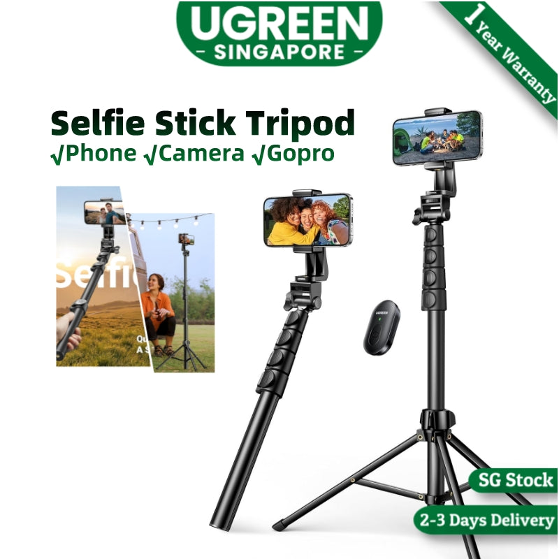UGREEN 15609 Phone Selfie Stick Tripod with Bluetooth Remote Lightweight  Tripod Stand for Selfies, Live Streaming Compatible with phone,GO
