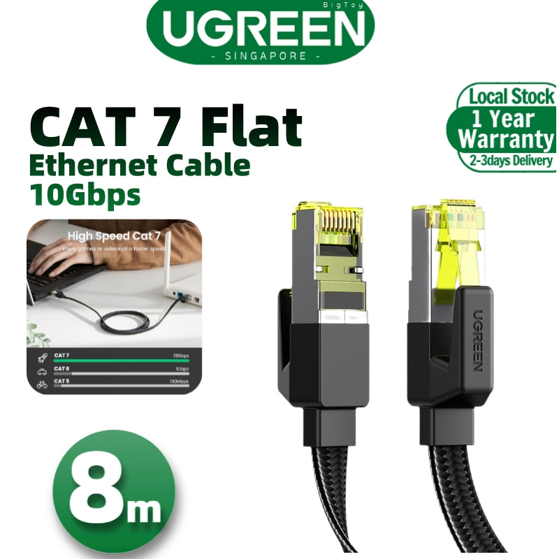 UGREEN Cat 7 10Gbps Flat Braided Ethernet Cable Durable High Speed Patch Cord 600MHz POE LAN RJ45 Gigabit Cable