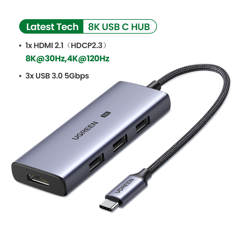 UGREEN USB C HUB 8K30Hz 4K120Hz HDR Type C to HDMI 2.1 USB 3.0 Adapter 24Gbps For Macbook Air Pro iPad Pro M1 PC Accessories USB HUB