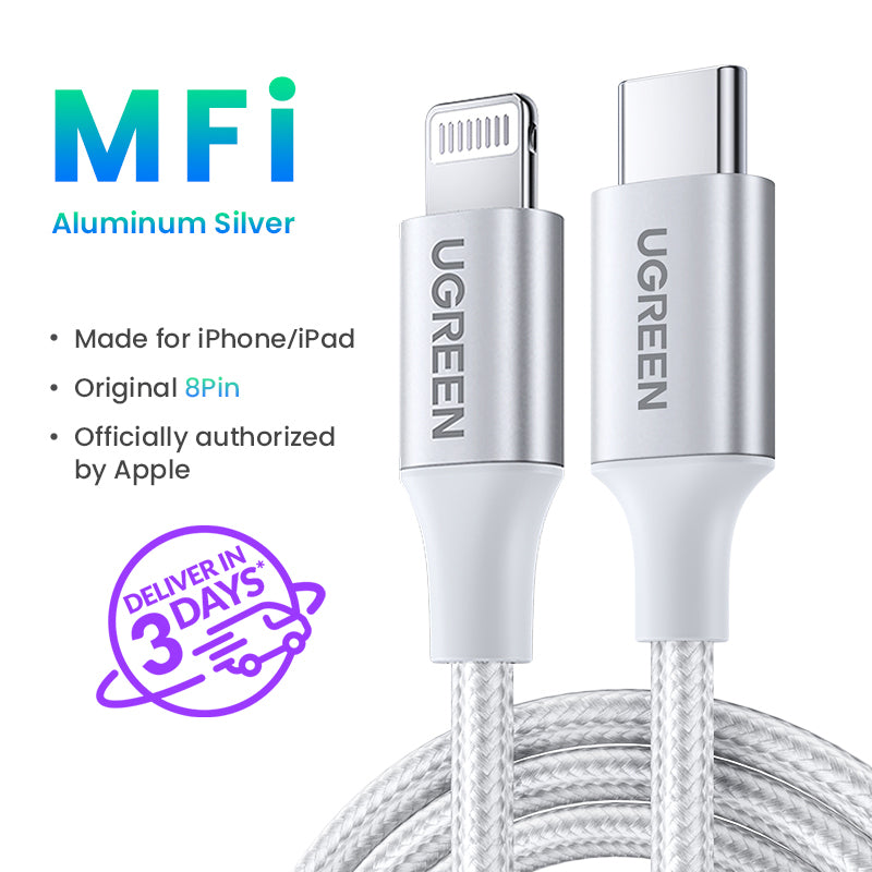 UGREEN MFI PD 20W Charger USB C Type-C to Lightning Cable Nylon Braided Fast Charger Data Sync