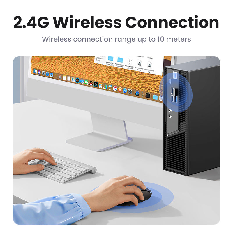 UGREEN 2.4G Wireless Silent Mouse 2400DPI Ergonomic Design Mouse with USB Mini Receiver Ambidextrous PC / Mac / Laptop