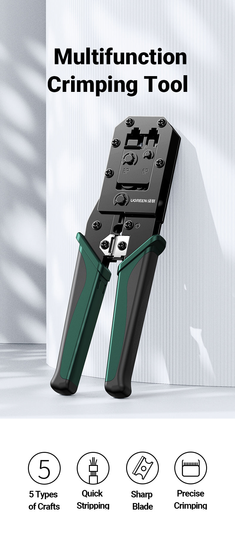 UGREEN RJ45 Crimper Tools RJ45 Crimping Pliers for CAT6/7/8 Ethernet Lan Cable Network Cutter Stripper Plier Multifuntion Tool