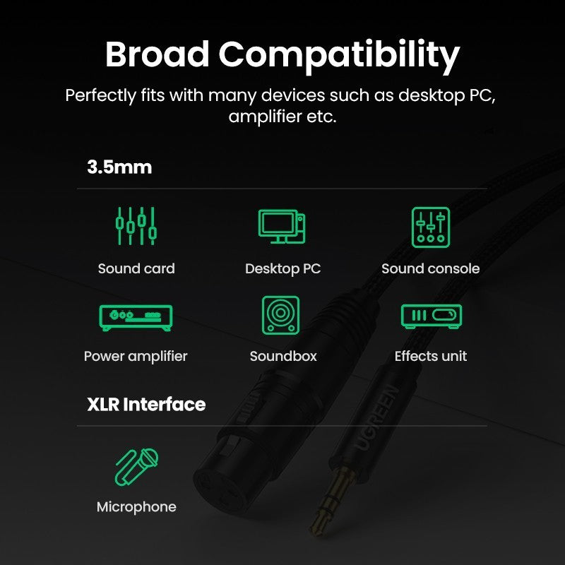 UGREEN 3.5mm to XLR Microphone Audio HiFi Cable XLR Female to Mini Jack Aux Mic Cord for Camcorders DSLR Cameras Compute