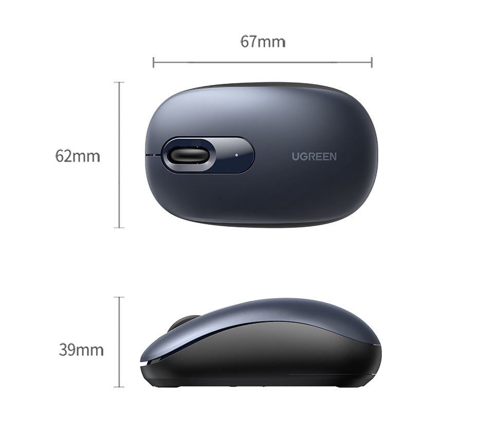 UGREEN 2.4G Wireless Silent Mouse 2400DPI Ergonomic Design Mouse with USB Mini Receiver Ambidextrous PC / Mac / Laptop