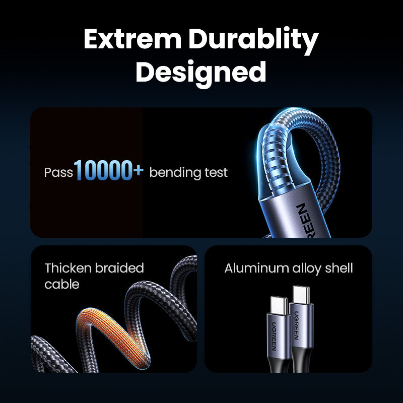 UGREEN 1.5M 100W Type C 2-in-1 Fast Charging Cable E-Marker for iPhone 15 Series Samsung S24 S23 Ultra iPad Pro Macbook Switch