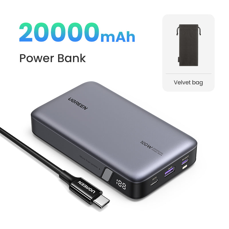 UGREEN 25188 100W 20000mah Powerbank, Nexode Portable Charger USB C 3Port PD3.0 battery bank, Compatible with MacBook Pro, Laptop, iPhone 15 Series, Samsung