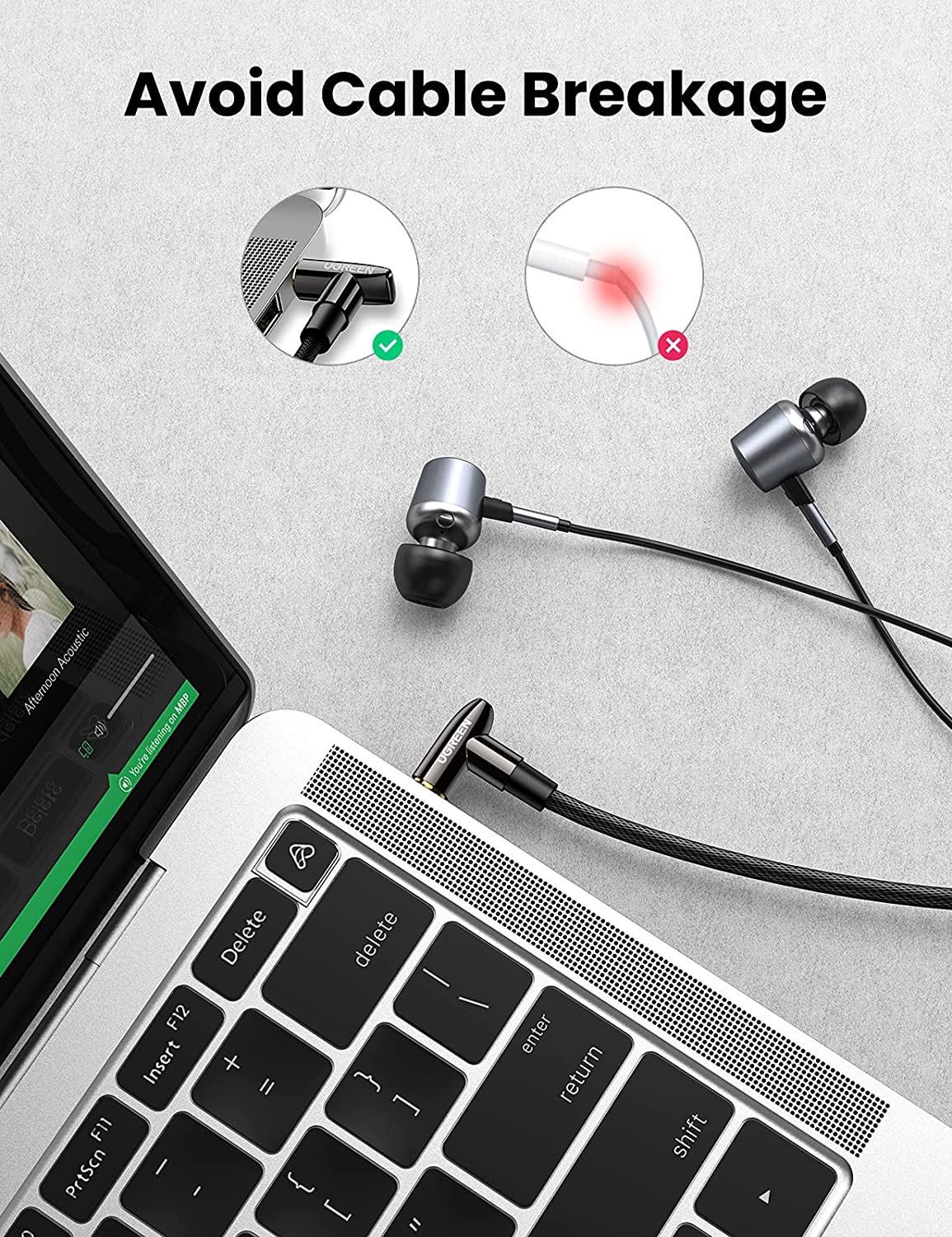 UGREEN 10683 3.5mm Headphone Extension Cable Right Angle Aux Extender Stereo Jack Male to Female Earphone Lead Nylon Cord