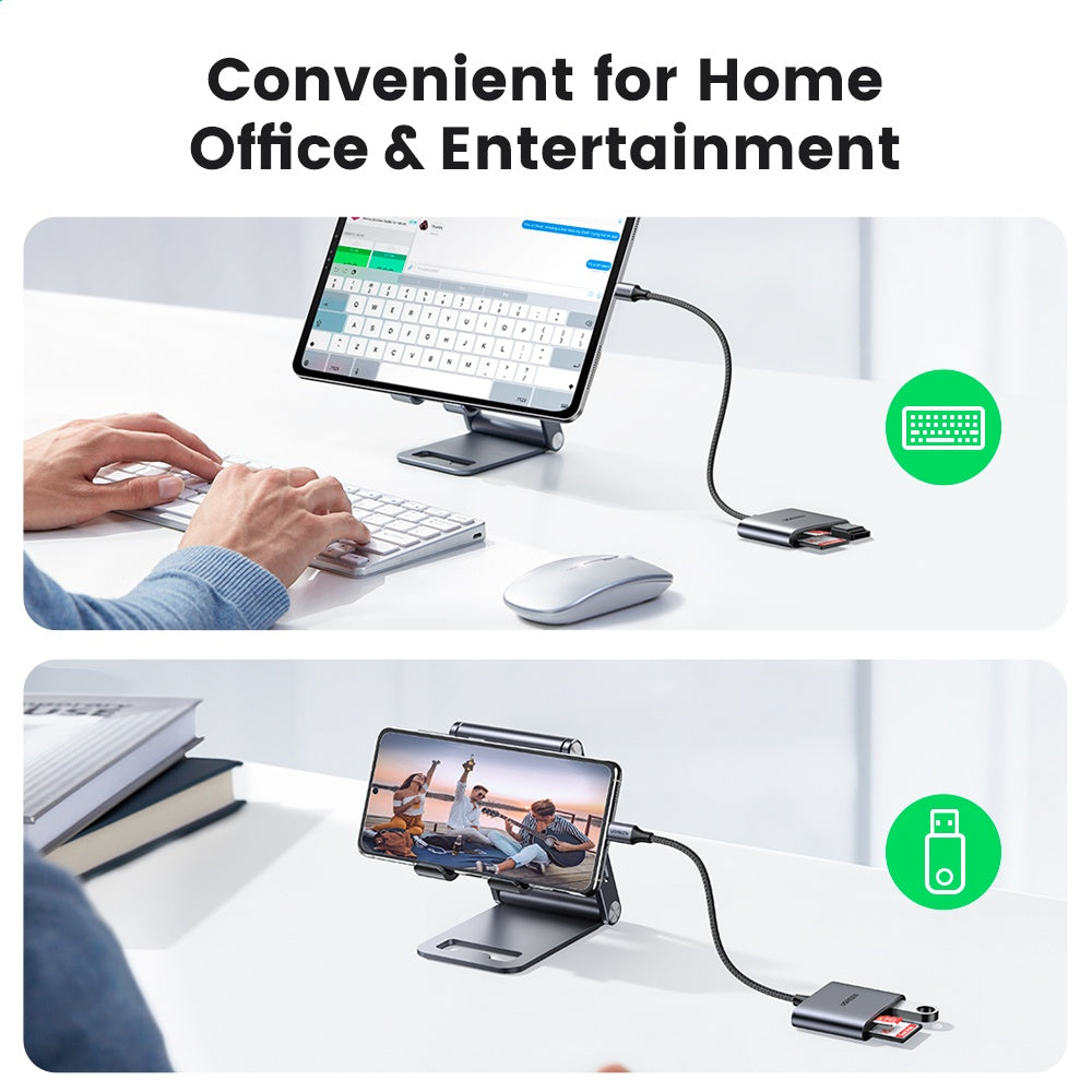 UGREEN USB C to SD Card Reader, 3 in 1 Micro SD Memory Card Reader Adapter 2TB Capacity Compatible for Camera, MacBook Pro/MacBook Air/iPad Pro 2020, Galaxy S20/Note 20, and More Type C Devices
