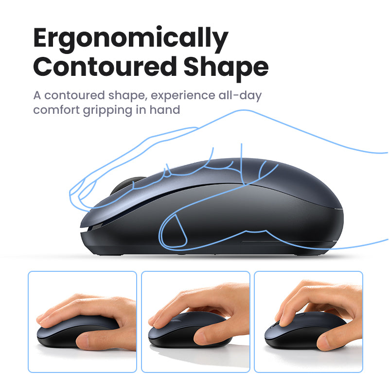 UGREEN 2.4G Wireless Silent Mouse 2400DPI Ergonomic Design Mouse with USB Mini Receiver Ambidextrous PC / Mac / Laptop