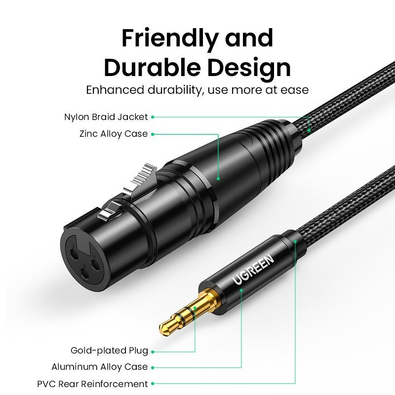 UGREEN 3.5mm to XLR Microphone Audio HiFi Cable XLR Female to Mini Jack Aux Mic Cord for Camcorders DSLR Cameras Compute