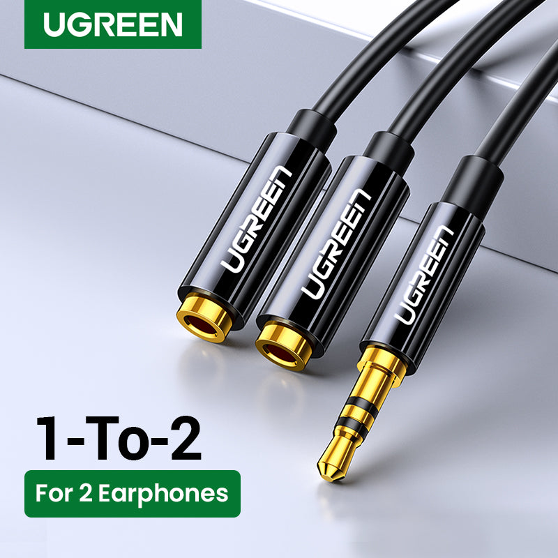 UGREEN 10532 3.5mm Audio Stereo Y Splitter Extension Cable 3.5mm Male to 2 Port 3.5mm Female for Earphone, Headset Splitter