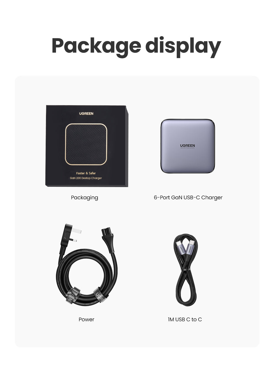 UGREEN  200W GaN 6-Port Fast Charger 4C2A 4Type-C 2USB-A Charger for Laptop Power Adapter