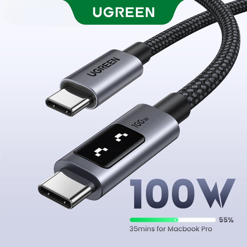 UGREEN Uno 100W USB C to USB C Cable, Fast Charging Type C Cord with LED Display, USB2.0 480Mbps Data Transfer for iPhone 16 Pro Max, MacBook Pro, iPad Pro, Galaxy S24, Pixel, Chromebook, Dell