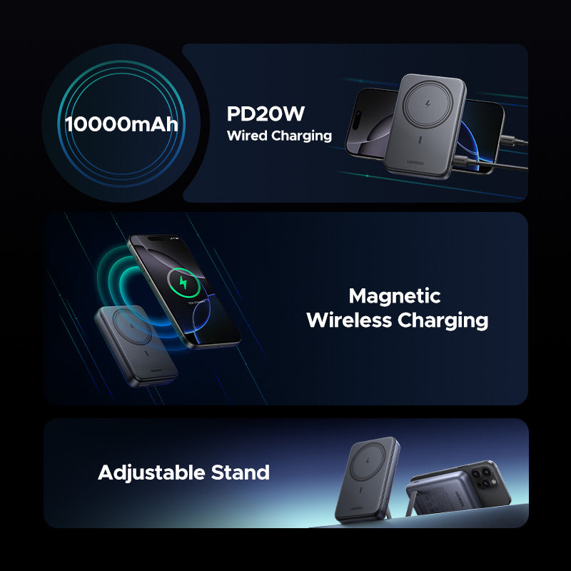 UGREEN 55140 10000mAh Foldable Kickstand Magnetic Battery Battery Bank Powerbank PD 20W Wireless Portable Power Bank Compatible with Magsafe iPhone 16/15/14/13/12 Series