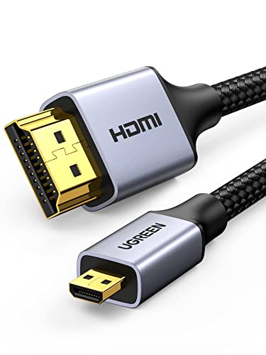 UGREEN 4K/8K Micro HDMI to HDMI Cable Adapter, 2.1 Aluminum Shell Braided 48Gbps Ultra Speed 8K60hz, 4K120hz Support HDR eARC Dolby Compatible with GoPro Raspberry Pi 4 Sony Camera Nikon
