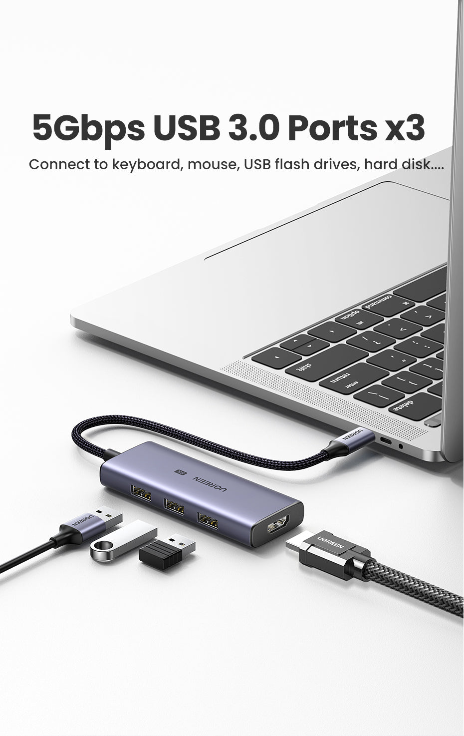 UGREEN 50629 USB C HUB 8K30Hz 4K120Hz HDR Type C to HDMI 2.1 USB 3.0 Adapter 24Gbps For Macbook Air Pro iPad Pro M1 PC Accessories USB HUB