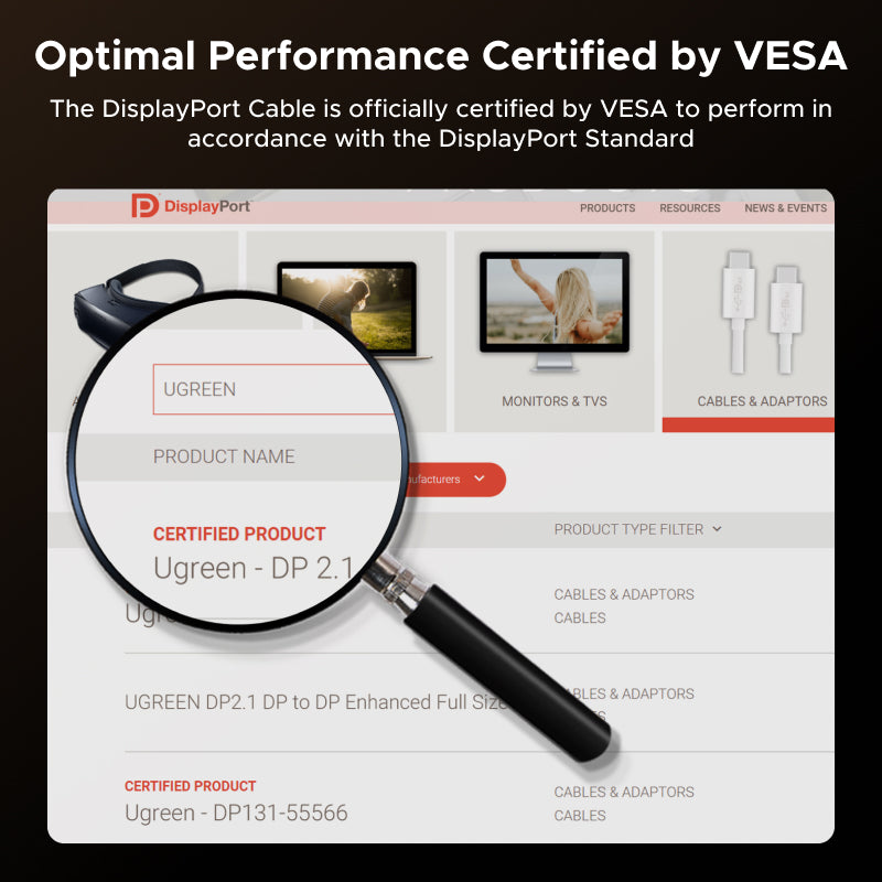UGREEN 80Gbps DisplayPort Cable 2.1 16K60Hz 8K240Hz 4K480Hz Display Port Cable 1.6FT DP Cord HDR, HDCP2.3, DSC1.2a, FreeSync, G-Sync, Alu Braid Compatible Monitor, Graphics RTX 5090 4090, PC, HDTV