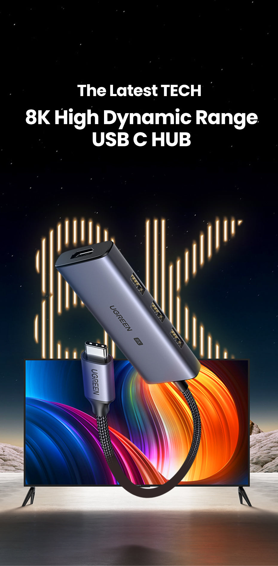 UGREEN 50629 USB C HUB 8K30Hz 4K120Hz HDR Type C to HDMI 2.1 USB 3.0 Adapter 24Gbps For Macbook Air Pro iPad Pro M1 PC Accessories USB HUB