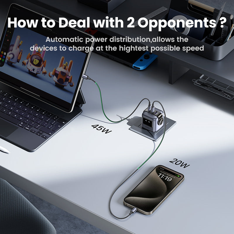 UGREEN Uno Charger 65W RobotGaN Charger 2 USB C 1 USB A Wall Charger GaN Charger for MacBook Pro/Air, Dell XPS, iPad Mini/Pro iPhone 16 15 Pro Max iPhone 16 15 Plus Samng Galaxy S24 Ultra Z Fold5 M14 Z Flip5 A35 A55, Pixel, and More