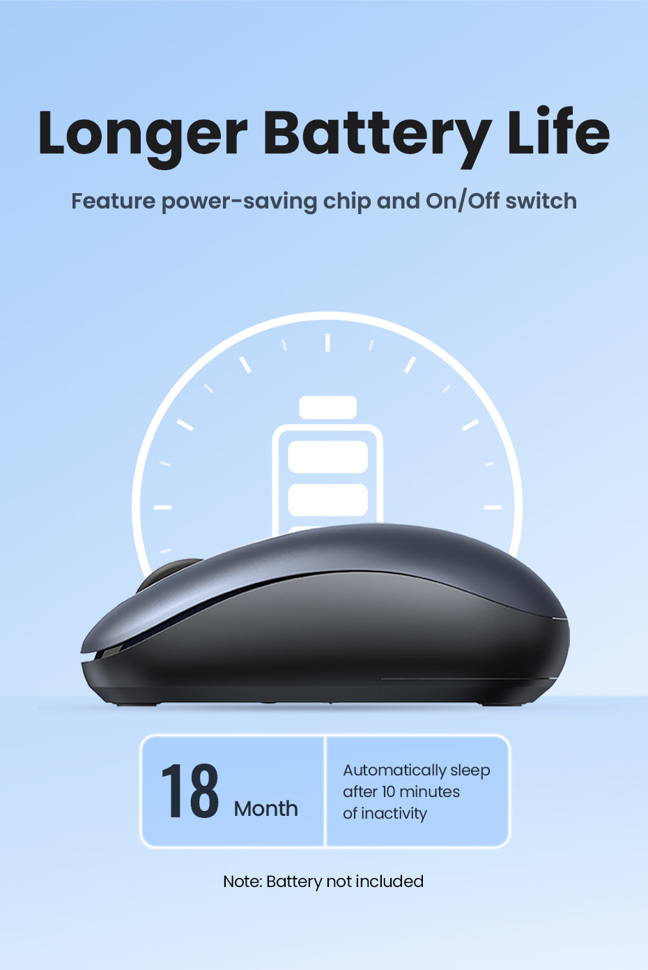 UGREEN 2.4G Wireless Silent Mouse 2400DPI Ergonomic Design Mouse with USB Mini Receiver Ambidextrous PC / Mac / Laptop