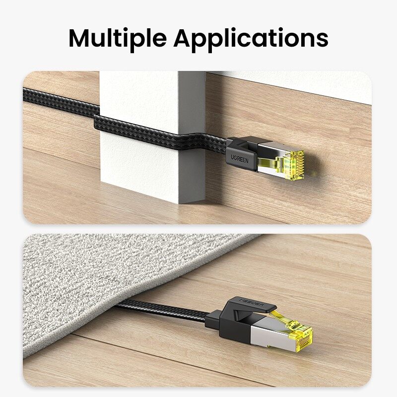 UGREEN Cat 7 10Gbps Flat Braided Ethernet Cable Durable High Speed Patch Cord 600MHz POE LAN RJ45 Gigabit Cable
