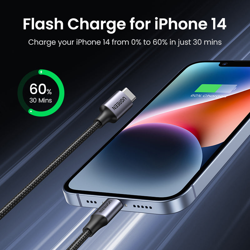 UGREEN MFI PD 20W Charger USB C Type-C to Lightning Cable Nylon Braided Fast Charger Data Sync