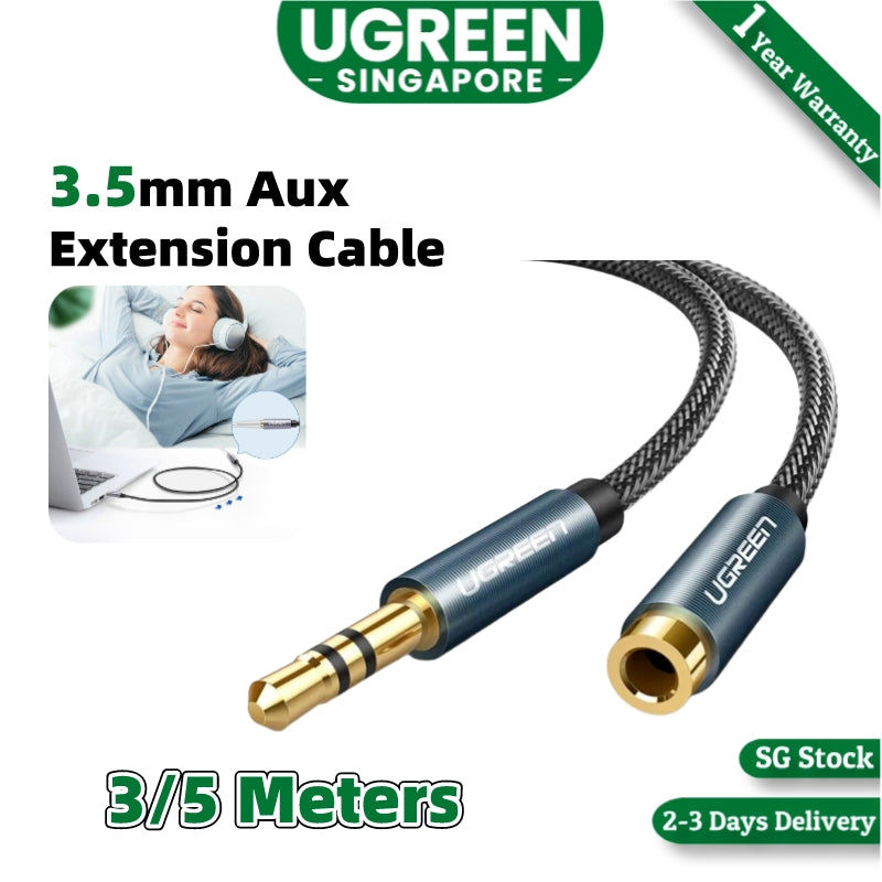 Ugreen 3.5mm Extension Audio Cable Male to Female Aux Cable Headphone Cable 3.5mm Male to 3.5mm Female Extension Cable Nylon Braid Gold Plated 3m ,5m