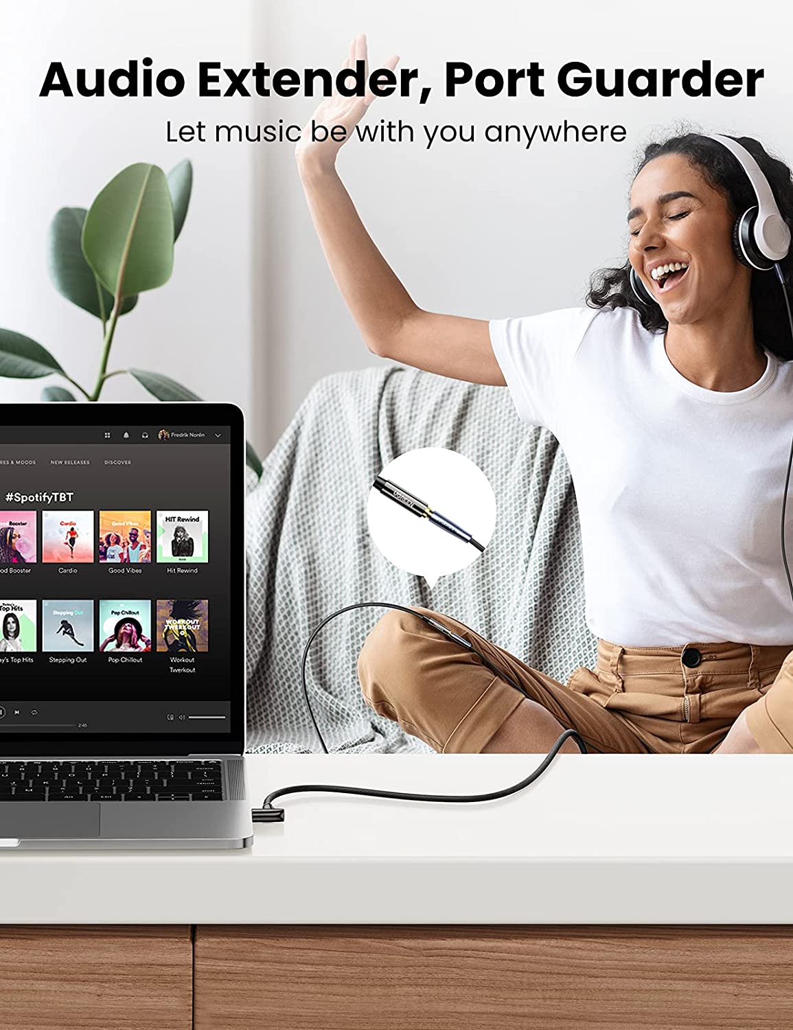 UGREEN 20491 3.5mm Headphone Extension Cable Right Angle Aux Extender Stereo Jack Male to Female Earphone Lead Nylon Cord Compatible with Smart TV, Car Radio, PC, MacBook, Speaker, MP3 Player, Phone